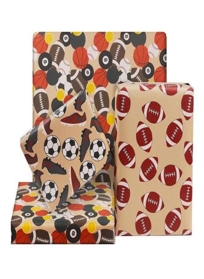 AircooL Sports Gift Wrapping Paper, 9 Sheets Rugby Basketball Tennis Baseball Football Kraft Wrapping Paper, 20x28 Inches per Sheet Birthday Paper for Men Boys - Image 1
